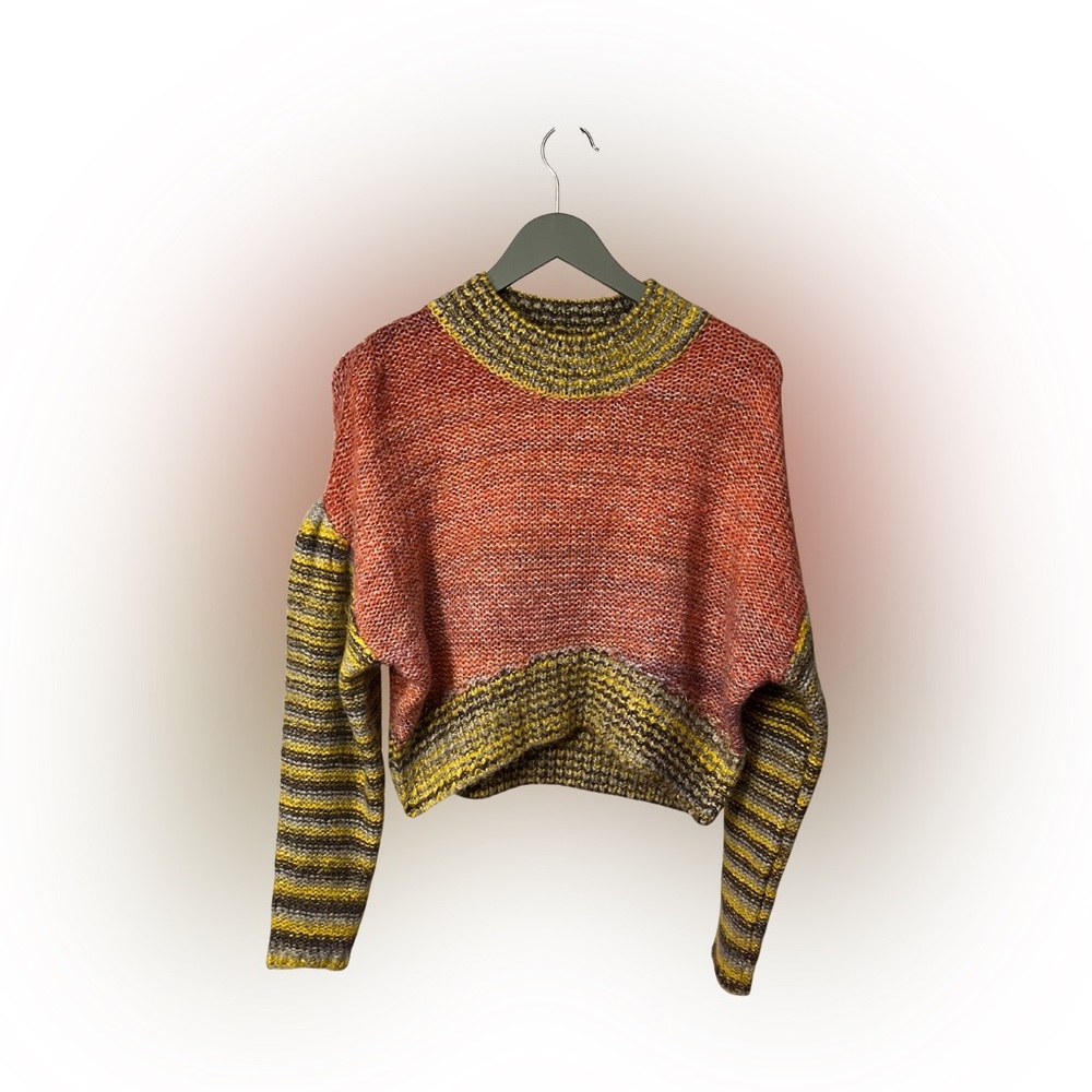 Urban Outfitters Chunky Knit Sweater Red + Yellow Colorblock Grunge Size XS